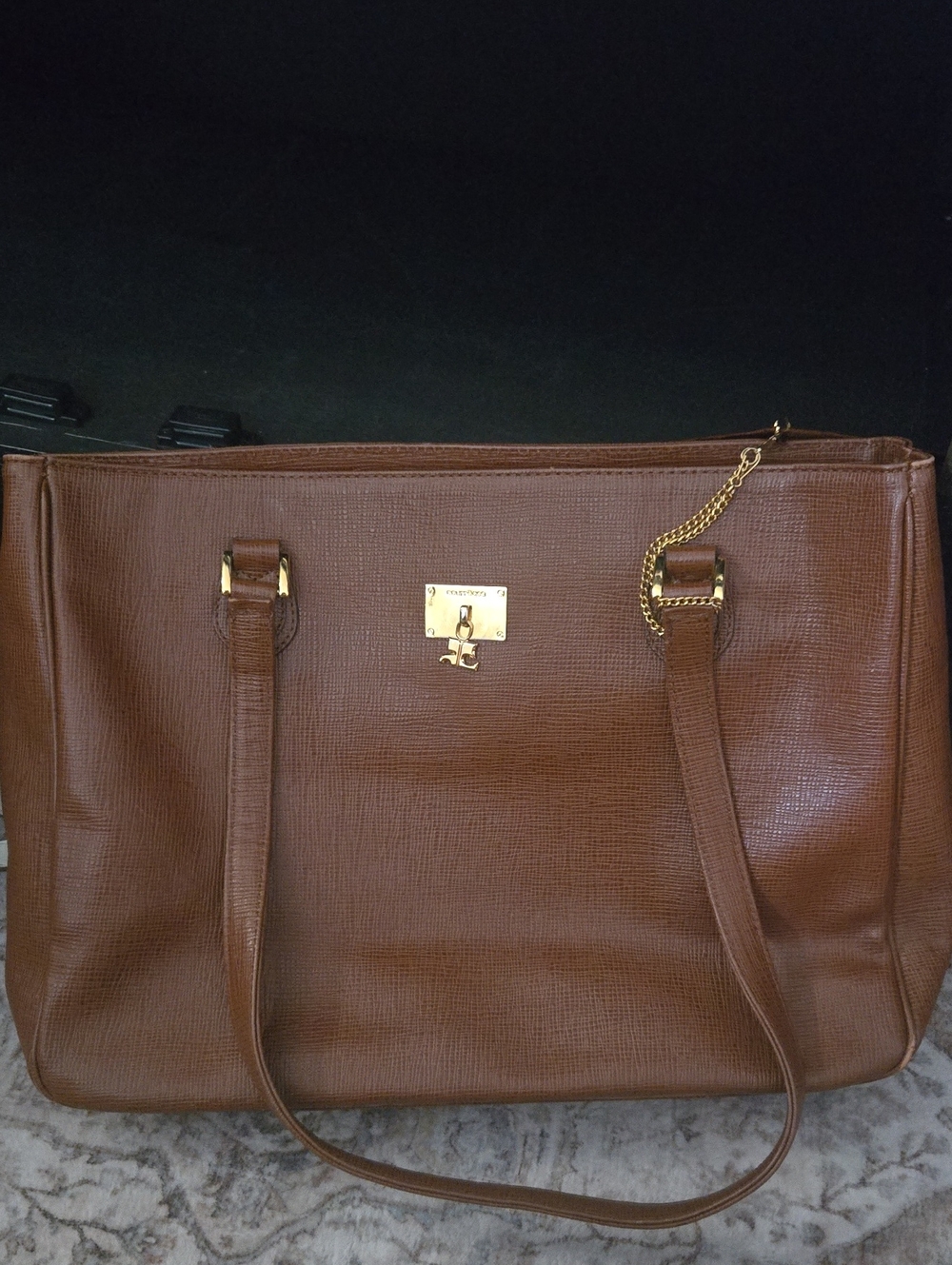 Courrèges Brown Textured Tote with Gold Accent